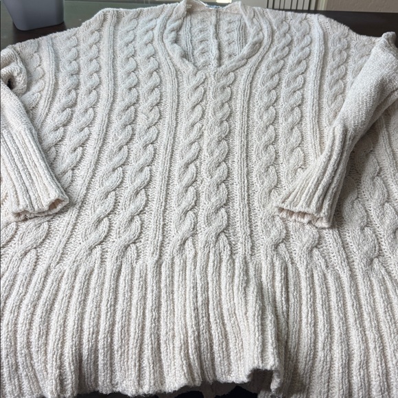 Free People Cream V-Neck Cable Knit Sweater - Picture 6 of 6